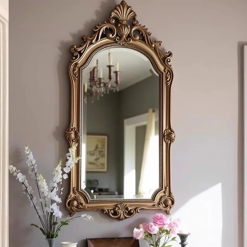 مرآة الغرور الفاخرة الخفيفة الفرنسية الرجعية الراقية غرفة المعيشة المنزلي مدخل الجدار الديكور غرفة نوم مرآة الغرور #3