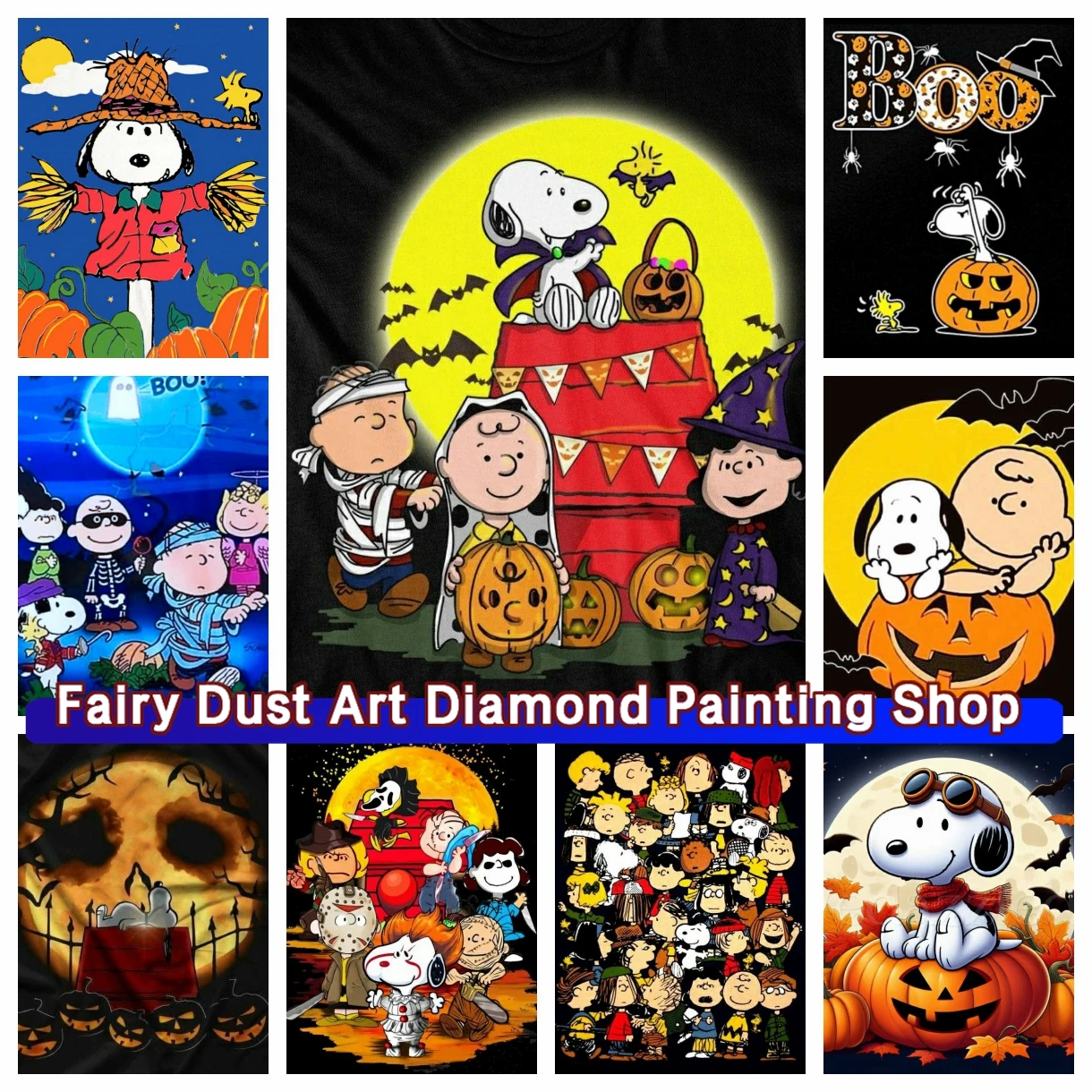 

Cute Snoopy Scary Pumpkin Head Dream DIY Diamond Painting New Arrivals 5D Cross Stitch Kit Mosaic Embroidery Home Decor Gift