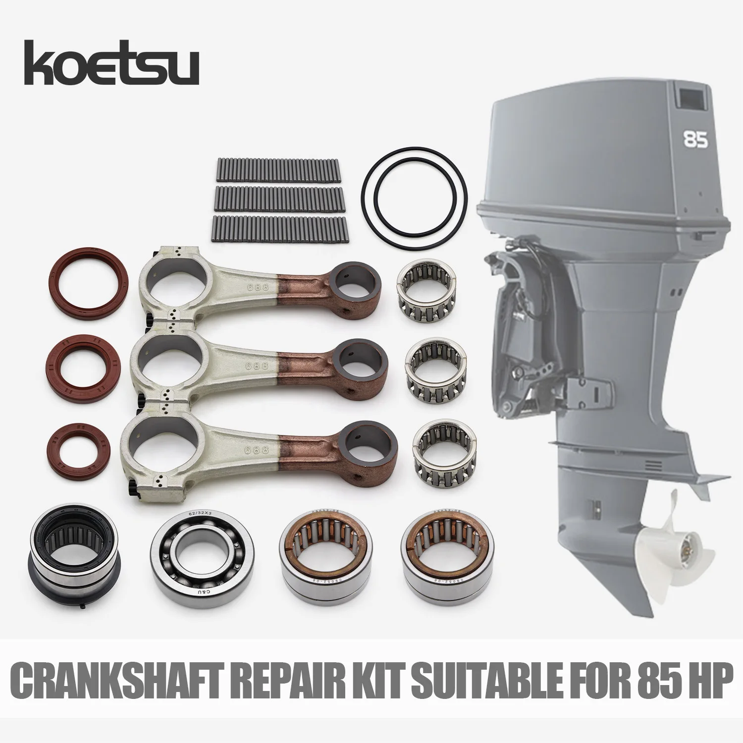 KOETSU Outboard Motor Crankshaft Repair Kit, Suitable for Yamaha Two-stroke 85 HP Connecting Rod Kit 688-11651-00 93310-636U4
