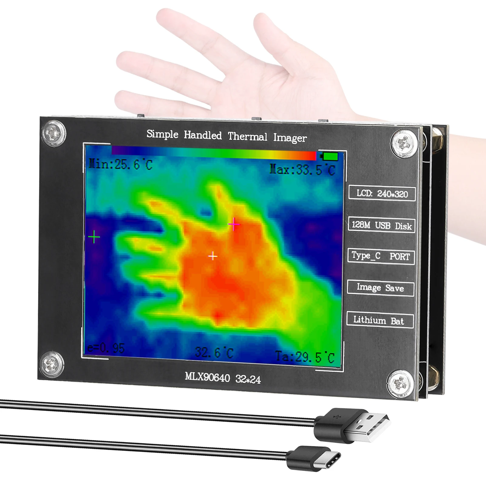 Portable Thermal Imager -40℃ to 300℃ Small Thermal Imaging Camera Support Maximum Minimum Center Temperature Measurement 2.8inch