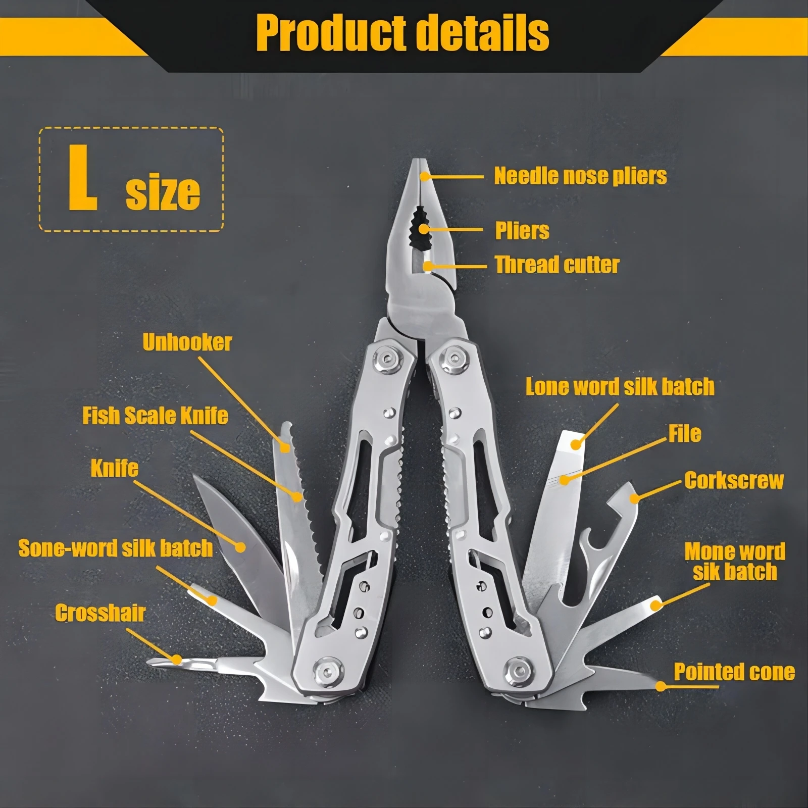 Imagem -05 - Alicatador Dobrável Multifunções Pocket Knife Sobrevivência ao ar Livre Ferramentas de Caça Aço Inoxidável Multi-ferramenta Pocket Knife