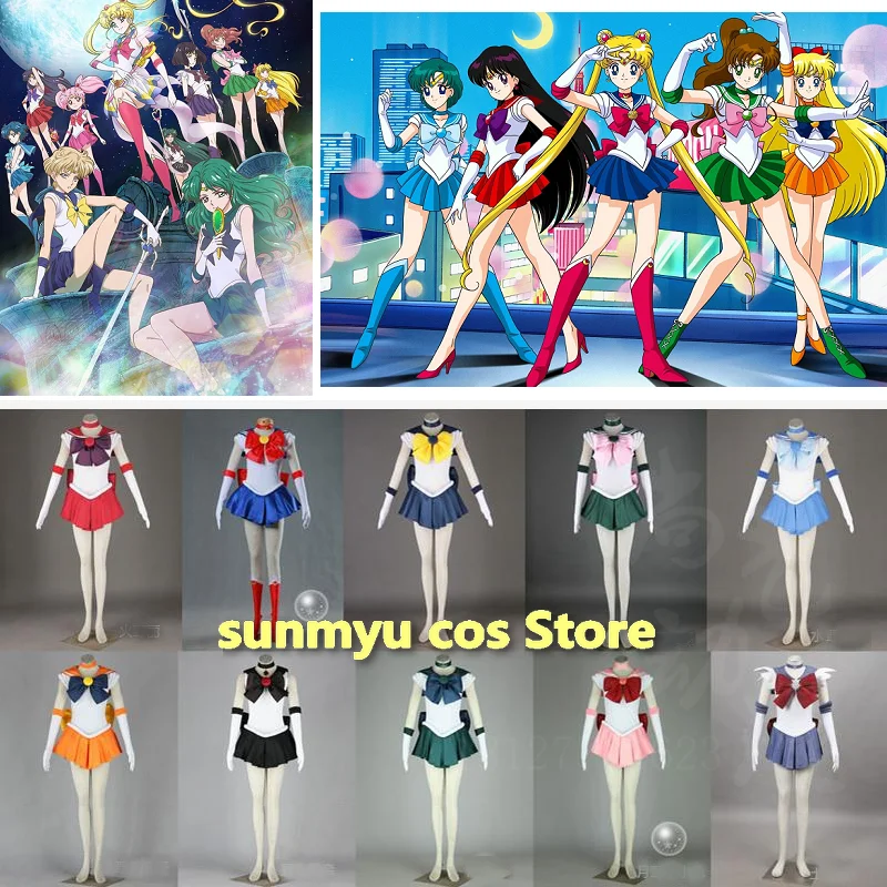 Sailor Dress Costume Cosplay Tsukino Usagi Cosplay tutti i membri uniforme Venus Jupiter Mercury Mars Neptune Saturn Chibi