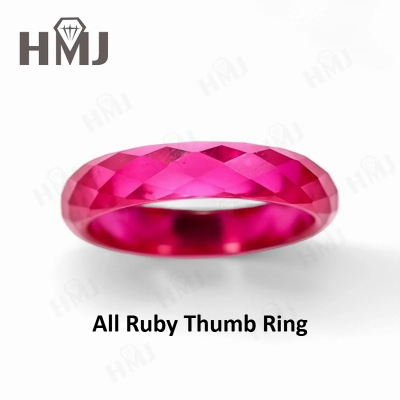 올 루비 엄지 반지 풀 모이사나이트 그린&샴페인&화이트&블랙 플레인 밴드 기념일 선물 인증서 포함 무료 목걸이 증정