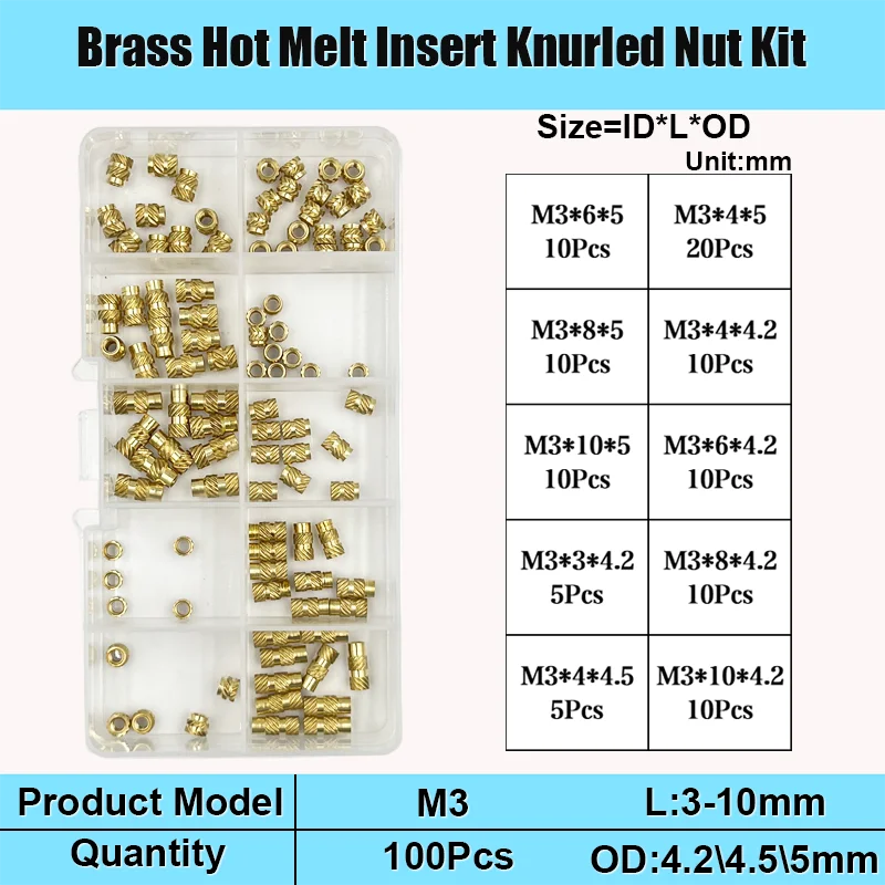 M2 m2, 5 m3 m4 m5 m6 m8 Messing-Wärmeeinsatzmutter-Kit Heiß schmelze Rändel gewinde Wärme spritzguss Einbettung Kupfer mutter mit 3D-Druck – Detail 18