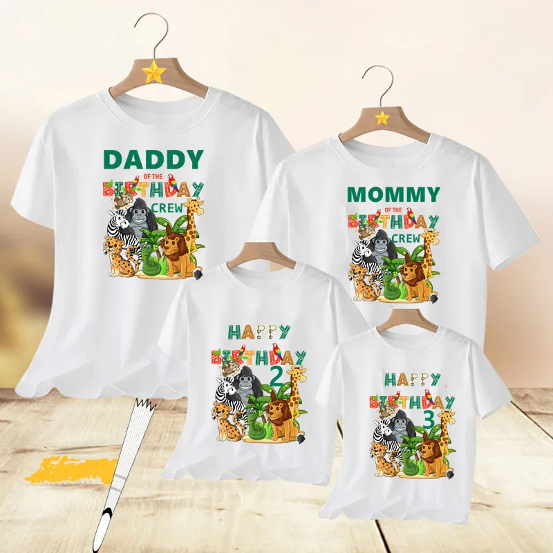 Family Animal Theme Lion, Gorilla, Snake, Giraffe, Monkey T-shirt Jungle Wildlife Park Boys and Girls Birthday Gift T-shirt