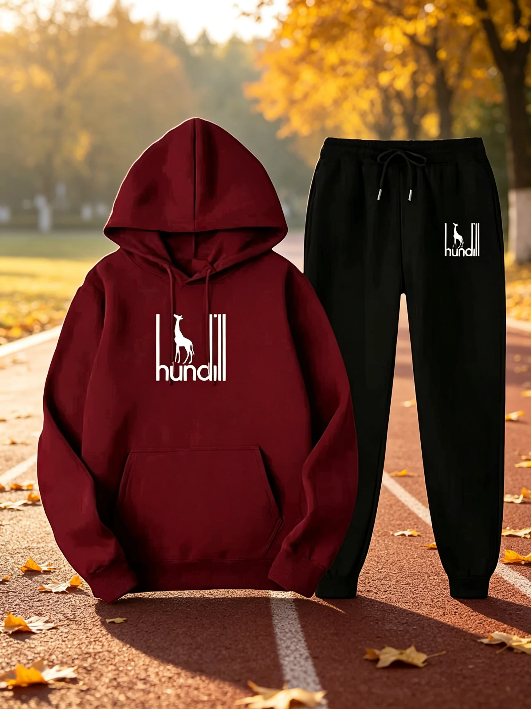 2026 New Men's Hoodie Tracksuit, Korean Style Loose Trendy Printed Hoodie + Sweatpants, Warm Couple Matching Outfit 2‑Piece Set view 2