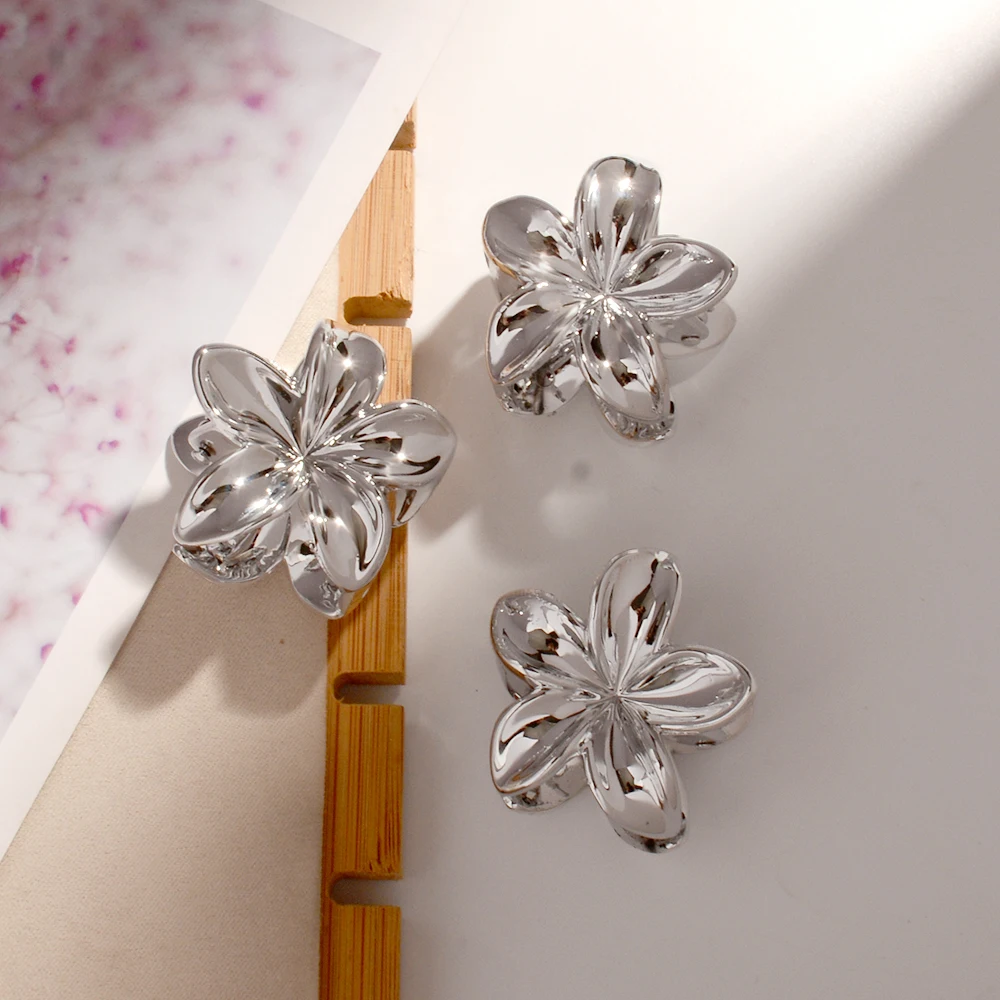 3pcs Large Small PVC Bauhinia Flower Hair Claw Clips for Women Girls Trendy Gold Silver Color Hairpin Accessories Styling Gifts