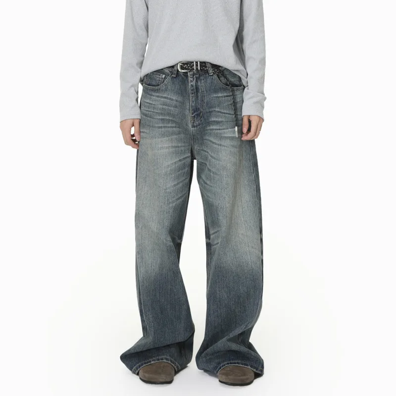 HKSH Spring Summer New Men Tide American Vibe Pattern Drapey Floor-length Casual Washed Denim Pants Trend Chic Ins Jeans HK21709