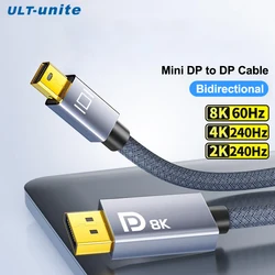 8K Mini DisplayPort to DisplayPort Cable, two-way DP to mini DP Cord for MacBook Pro/Surface Pro/Monitor VR Accessories Cable