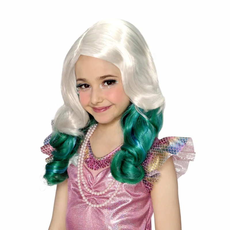 Girls Long Princess Hair Purple Pink Kids Mermaid Wig