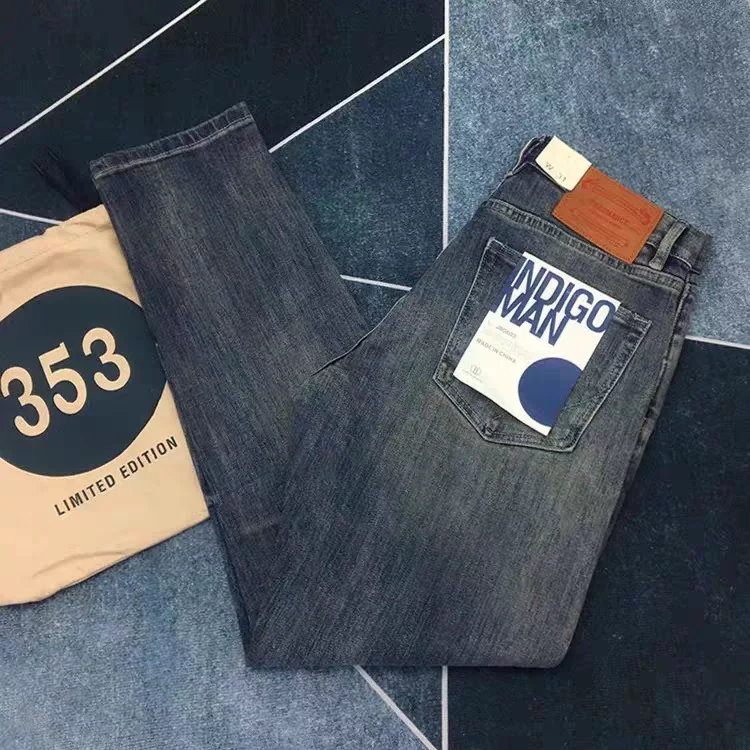 

Высококачественные мужские облегающие джинсы, повседневные длинные брюки с декоративной эластичной резинкой на талии, молодежные модные брендовые джинсовые джинсы