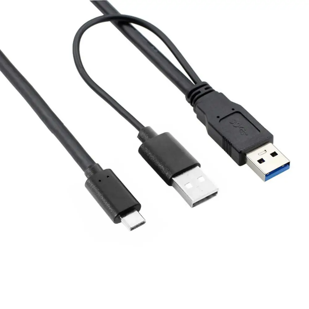 USB 3.0 Mobile Hard Drive Cable 0.6m AM Male To Type-c Male Dual Y-shaped Data Transmission Cable Power Supply Up To 5Gbps
