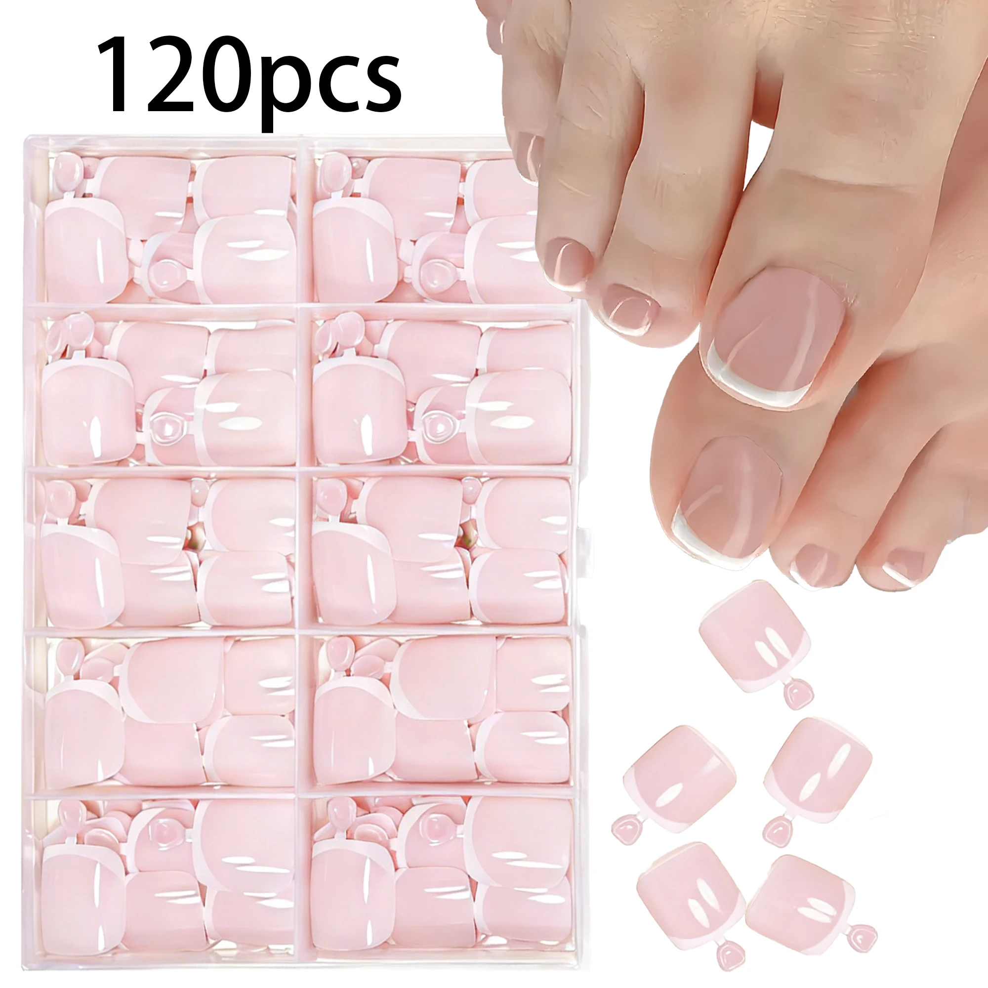 

24Pcs White French-Style Simple and Fashionable Fake Toenails DIY Nail Salon Design Wearable Nails Suitable for Home Parties, Removable Fake Nails Suitable for Daily Dating Wear, Reusable Wearable Nails with Jelly Glue and File Strips Included
