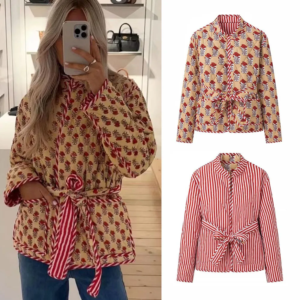 

Embroidery Woman Flower Print Jacket Double Side Vintage 2024 Autumn Winter Fashion Female ladies Tops retro national Outwear