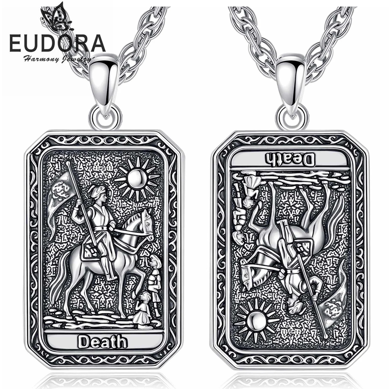 Eudora Copper Tarot Cards Necklace Death Amulet Vintage Major Arcana Divination Pendant Spiritual Jewelry Gift for Women Men