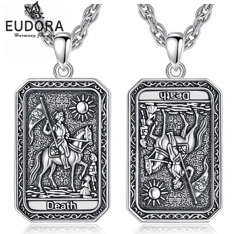 Eudora Copper Tarot Cards Necklace Death Amulet Vintage Major Arcana Divination Pendant Spiritual Jewelry Gift for Women Men