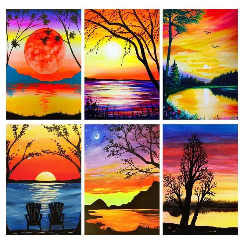 

PhotoCustom Setting Sun Painting By Number With Frame On Canvas Diy Acrylic Paint Landscape Coloring By Number Home Decor Gift