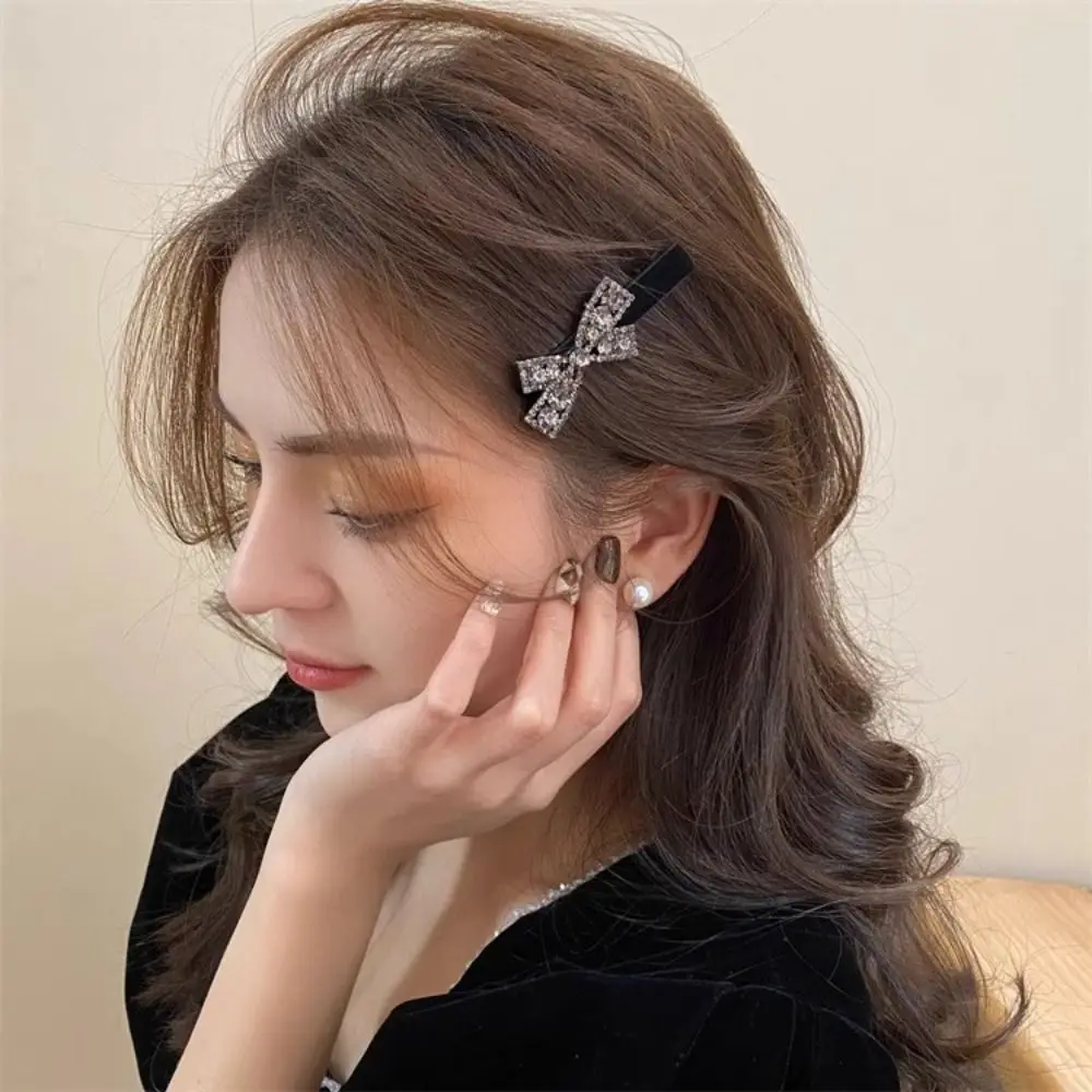 Retro Black Rhinestone Hair Clip Flower Hairpin Crystal Bow Hairpin Headdress Hair Accessories Pearl Barrettes Daily