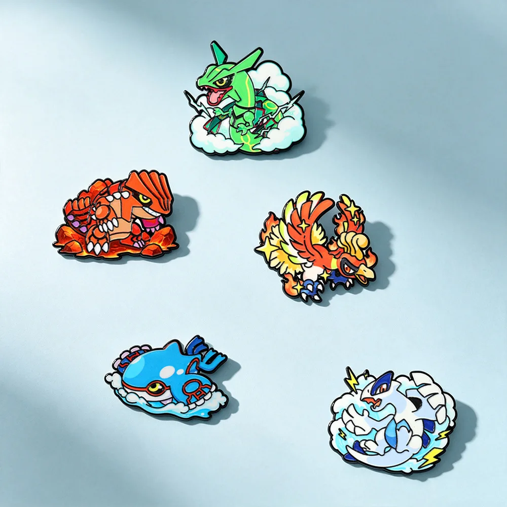 5Pcs Legendary Enamel Pins Ho‑Oh Lugia Rayquaza Groudon Kyogre Metal Lapel Badge Brooch For Backpack Jacket Anime Collectible view 6