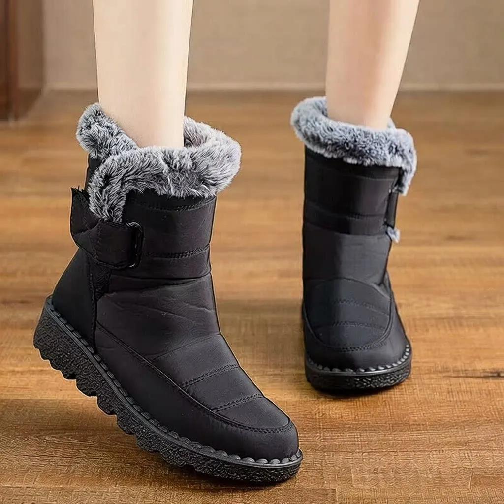 

Women's Winter Cotton Shoes Thickened Fleece Lined Flat Bottom Waterproof Casual Boots Large Size Rubber Outsole Everyday Wear