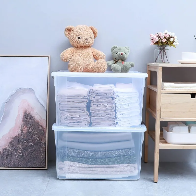 6 Packs 58.1 QT Plastic Storage Bins with Lids Large Stackable Storage Containers for Organizing Clear Storage Box for