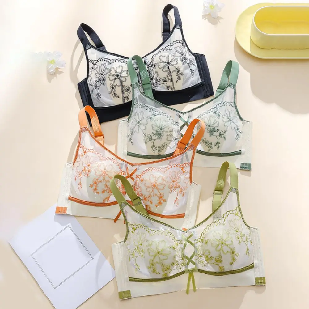 Big Cup Bowknot Lace Deep V Bra Mesh Thin Transparent Seamless Bras Women Lingerie Shockproof Push Up Underwear Women