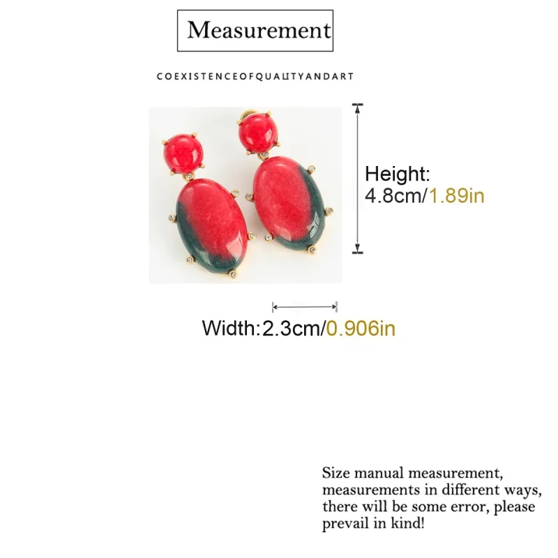 خمر ارتفع الأحمر الحجر الطبيعي انخفاض القرط كبير الذهب اللون حجر الراين مجوهرات فاخرة للمرأة اكسسوارات حفلة جديدة في 2025