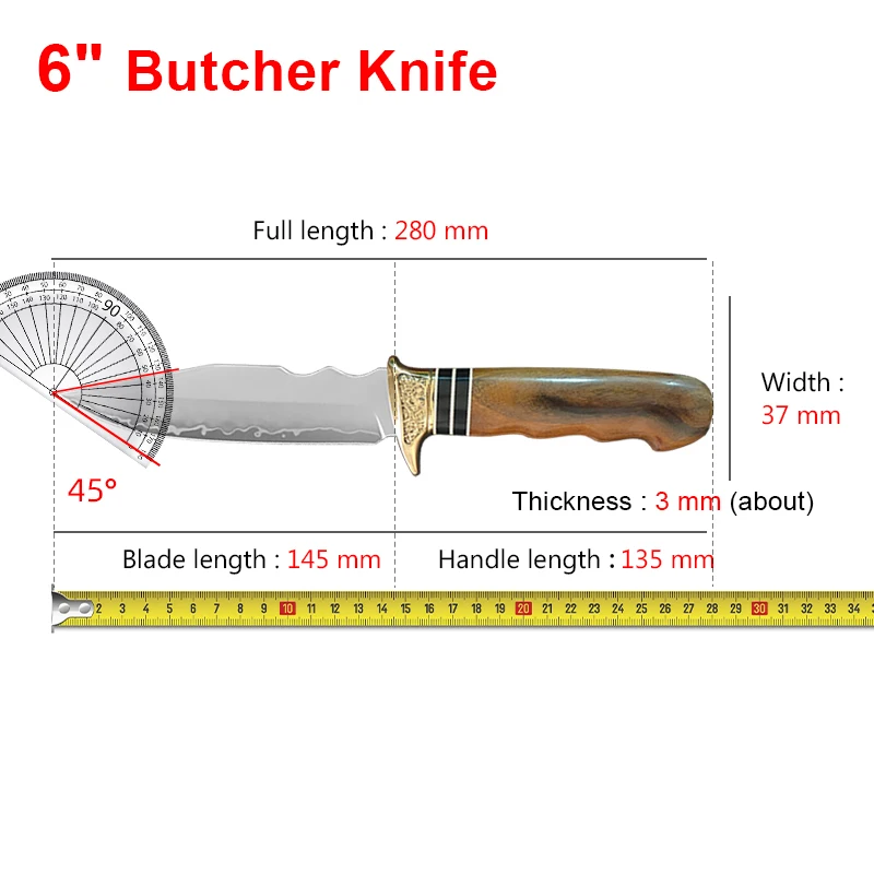 Damascus Knife Slicing Meat Fruit Fish Knife Boning Knives Damascus Steel Wood Handle Kitchen Butcher Knife Chef's Cleaver