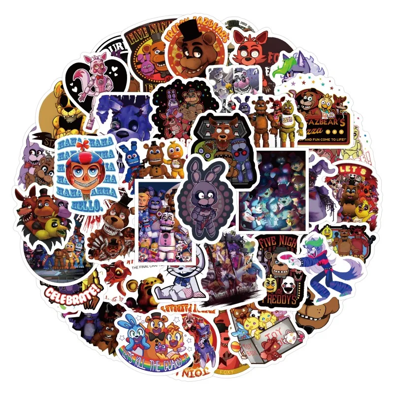 60pcs Five Nights At Freddy's Cartoon Graffiti Sticker Water Cup Luggage Laptop Mobile Car Skateboard Decoration Sticker