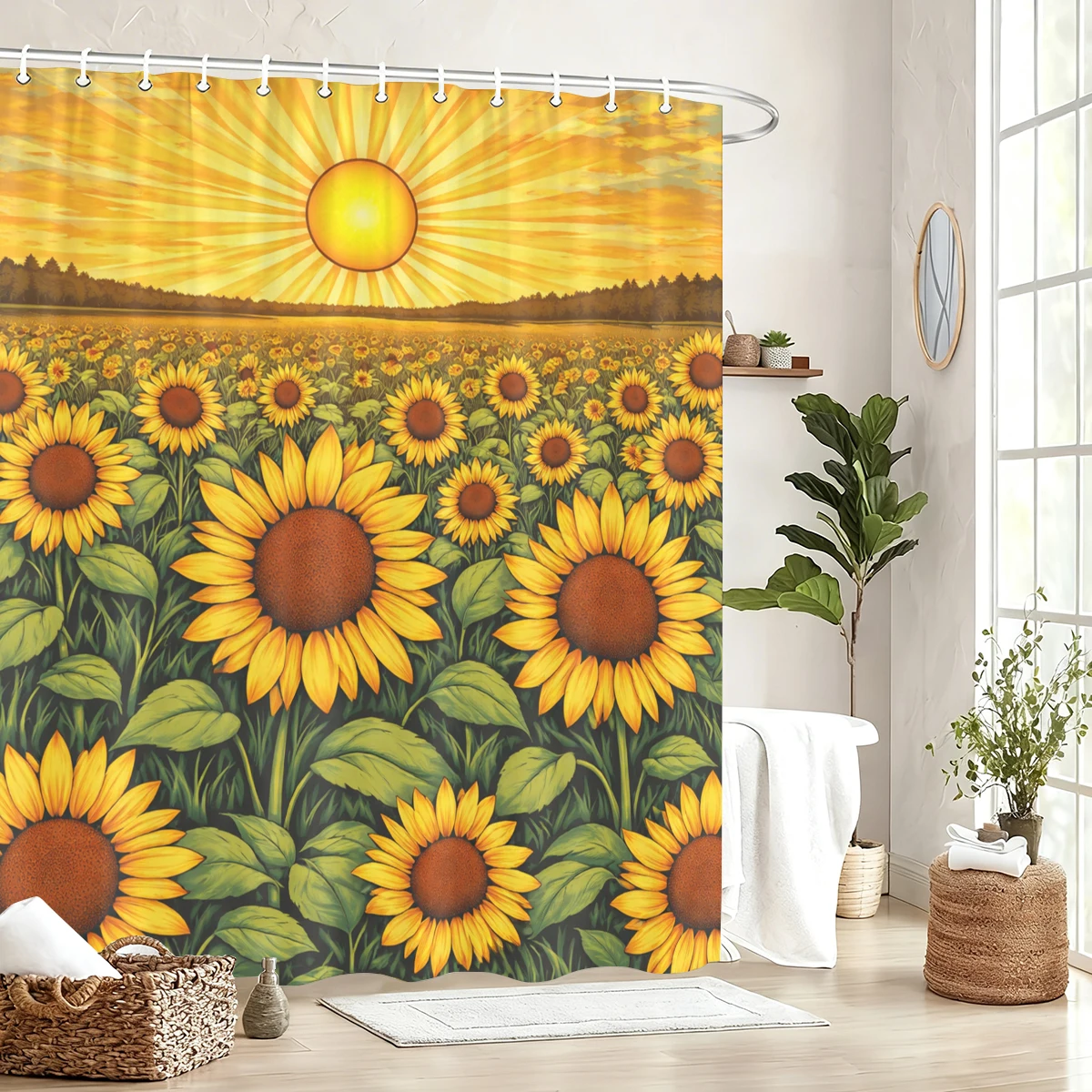 

Vivid Themed Polyester Shower Curtain - Charming Printed Bath Curtain For Bathroom Decor, Lovely Bathtub Partition Linen