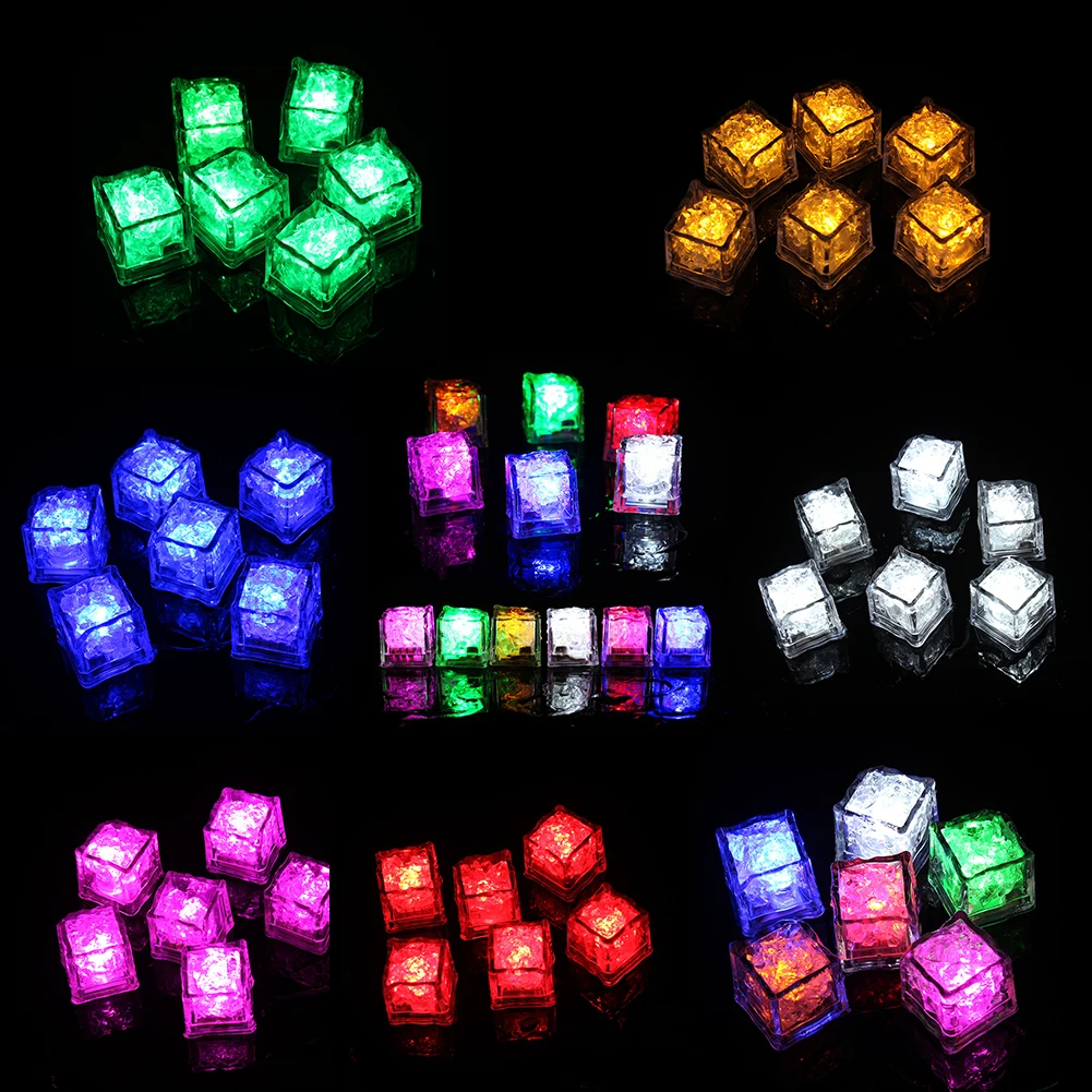 12 pezzi LED illuminano i cubetti di ghiaccio impermeabili colorati incandescenti cubetti di ghiaccio per bevande lampeggianti nel cubo di ghiaccio scuro per la festa del Bar del Club