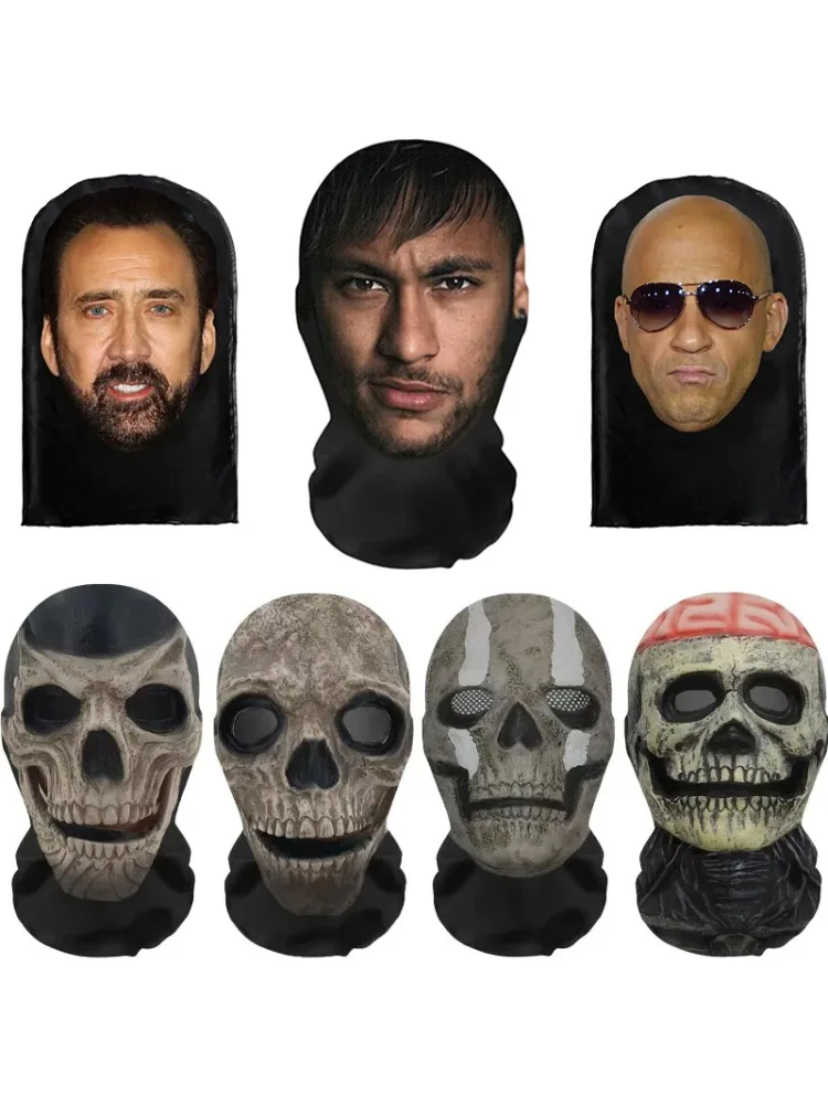 Masque d'halloween, accessoires de Cosplay, cagoule, visage complet, maille élastique, couvre-chef de crâne respirant, fête d'horreur, visage fantôme d'halloween