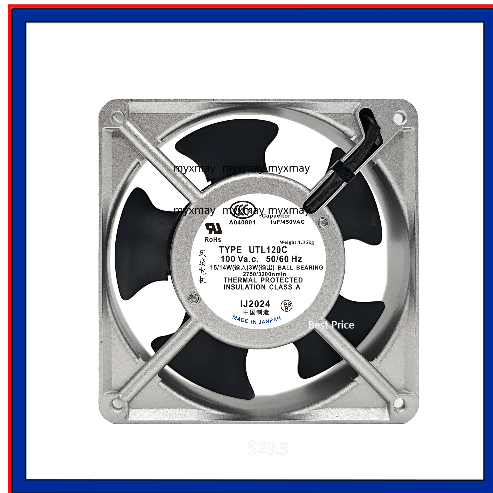 

Cooling Fan UTL120C 100V 15/14W 0.23A/0.22A 12CM 12038 120X120X38MM