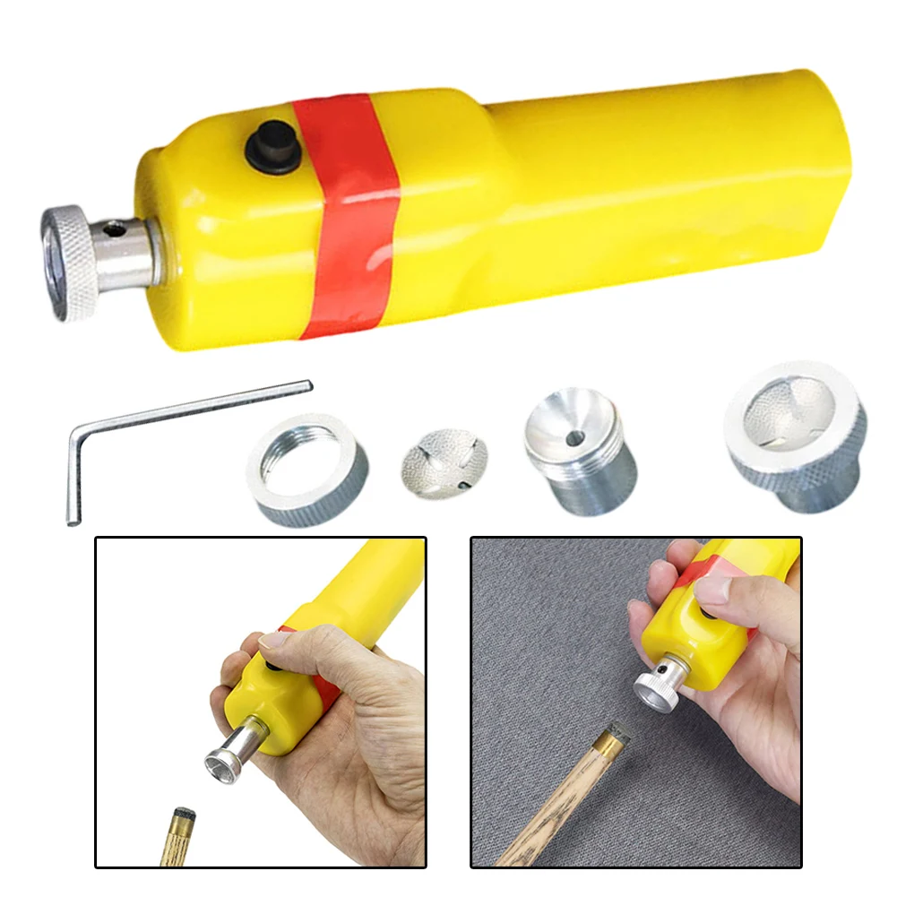 เครื่องมือสร้างปลายคิวไฟฟ้าสําหรับสระว่ายน้ําและสําหรับสนุ๊กเกอร์ประกอบด้วยแผ่นเจียรสําหรับการซ่อมแซมและสร้างปลายคิวแบบกําหนดเอง