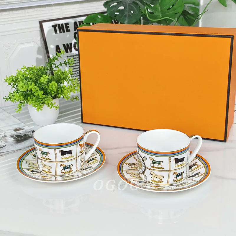 

Elegant European bone china cups and plates, ten horses coffee cups and plates, fashionable afternoon tea cups and plates