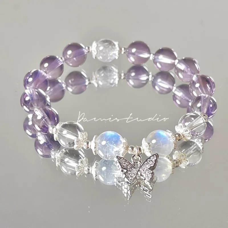 

Natural Amethyst Blue Moonstone White Bracelet Beaded Birthday Women
