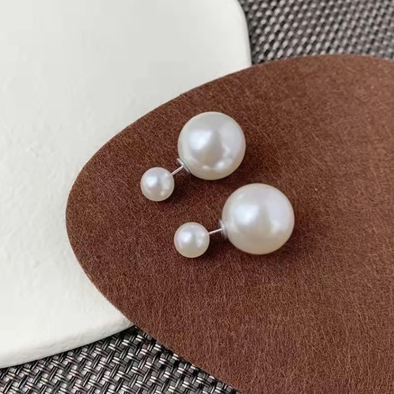 Simple Delicate Two-sided Imitation Pearl Ball Earrings Silver for Women Bijoux Korean Boucle Wedding Party Jewelry Girl Gifts