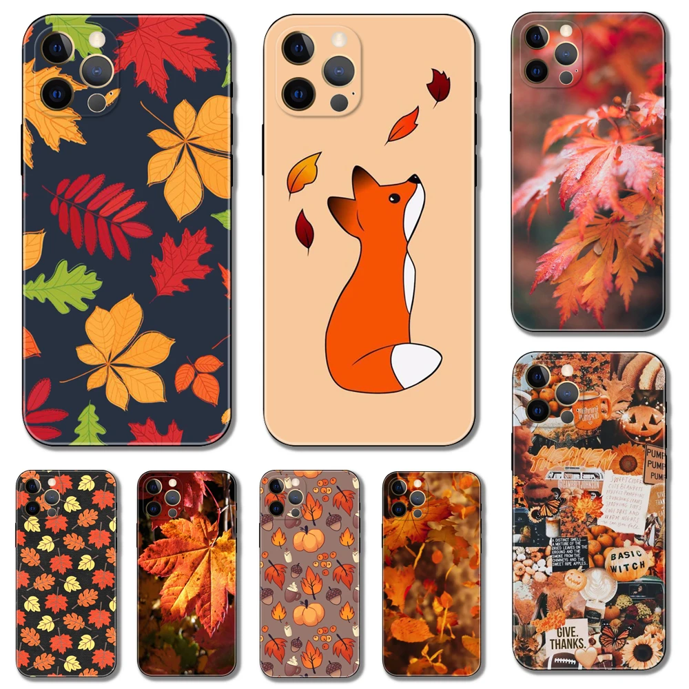 Autumn leaves ，phone case for iphone，14 2020se 6 6s 7 8 plus x 10 XR XS 11 12 13 mini pro MAX soft black tpu back cover