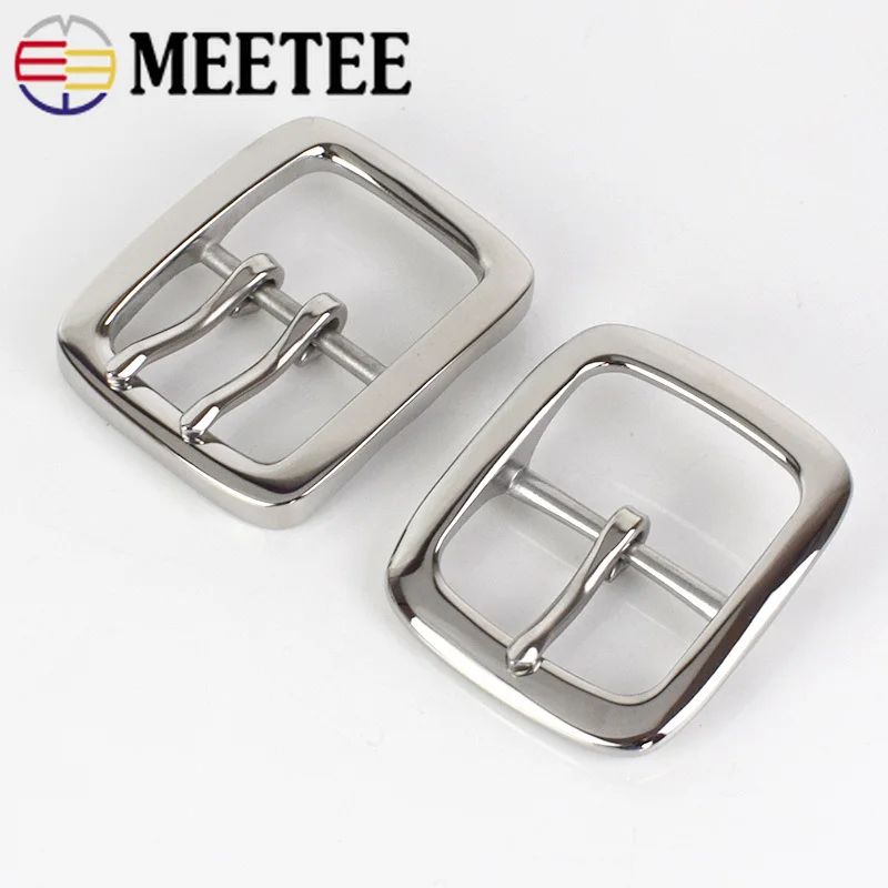 Meetee 1pc 40mm Stainless Steel Single Double Pin Buckles Men\'s Belt Buckle Head DIY High Quality Hardware Leather Accessories