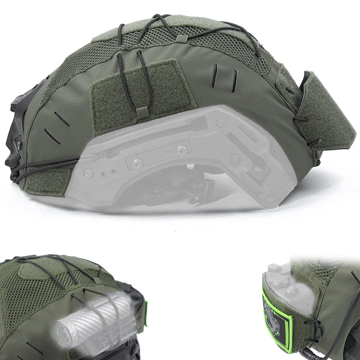 Tactical Helmet Cover Cross Cap for Wendy Helmet, with Battery Back Pocket Cordura Headwear Helmet Cross with Hook & Loop