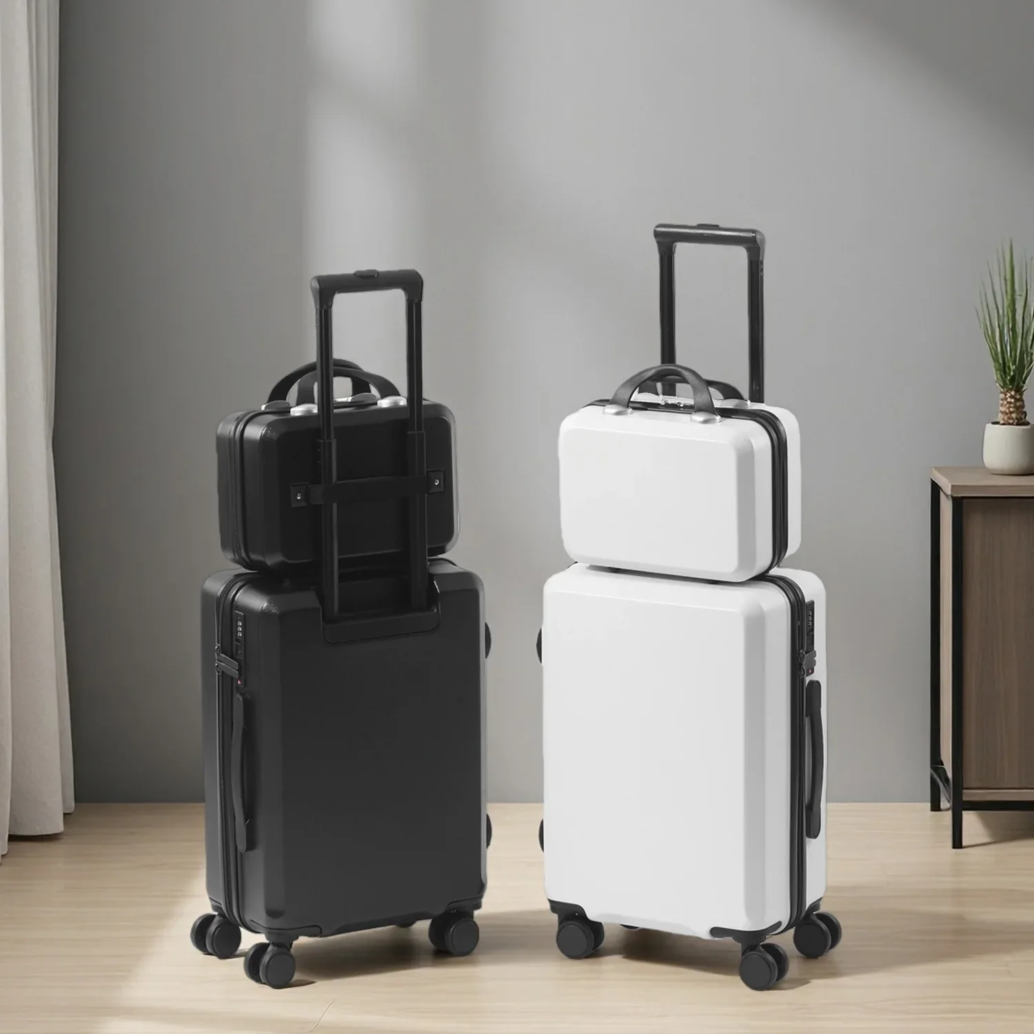 

Lightweight Suitcase Set ABS+PC Luggage TSA Customs Lock Soft Rubber Handle 360° Silent Universal Wheel Trolley Case20"+12"