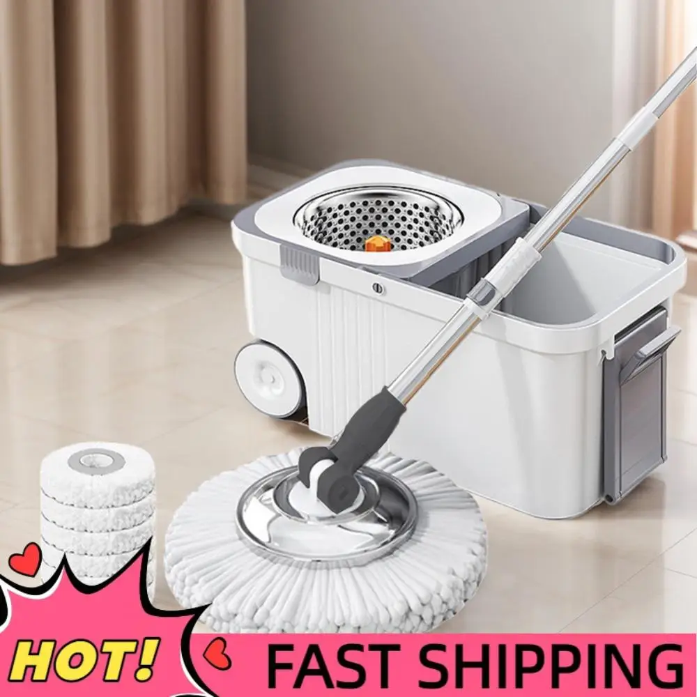 

Spin Mop Bucket with 6 Replacement Head Refills Extended Handle 360 Spinning Floor Cleaning System Cleaning Spin Mop with Bucket