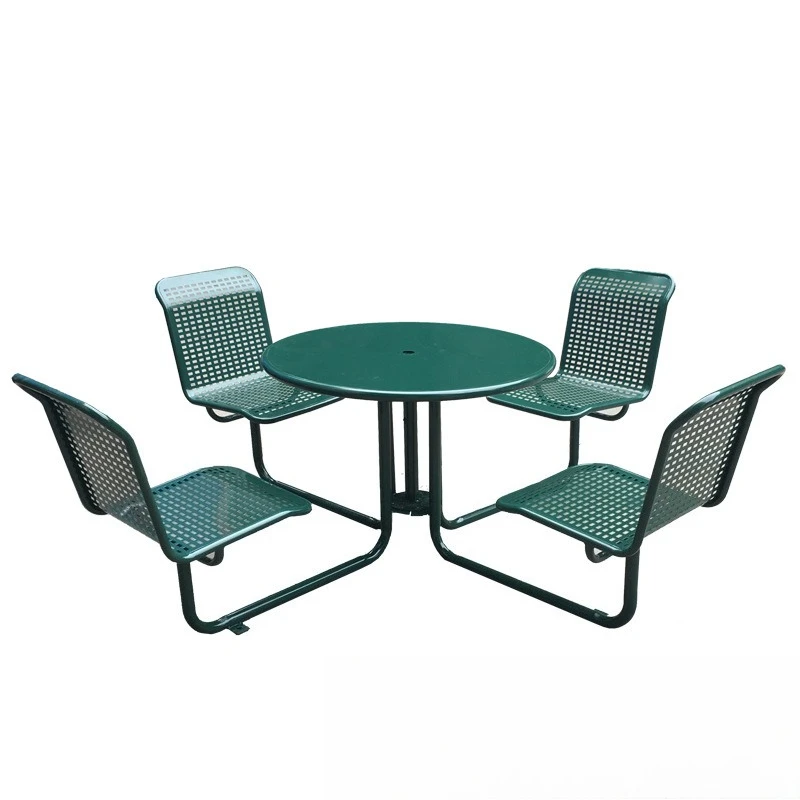 

Terrace outdoor wrought iron dining table and chairs one-piece stainless steel garden table and stool combination metal hotel