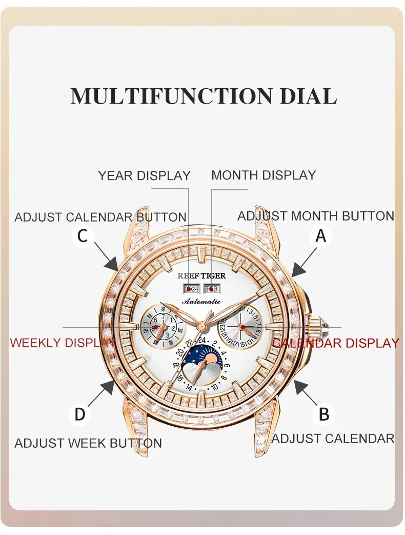 OBLVLO Men Automatic Watch Luxury Mechanical Wristwatch Waterproof Luminous Multi-Dial Year Month Week Date 24 Hours