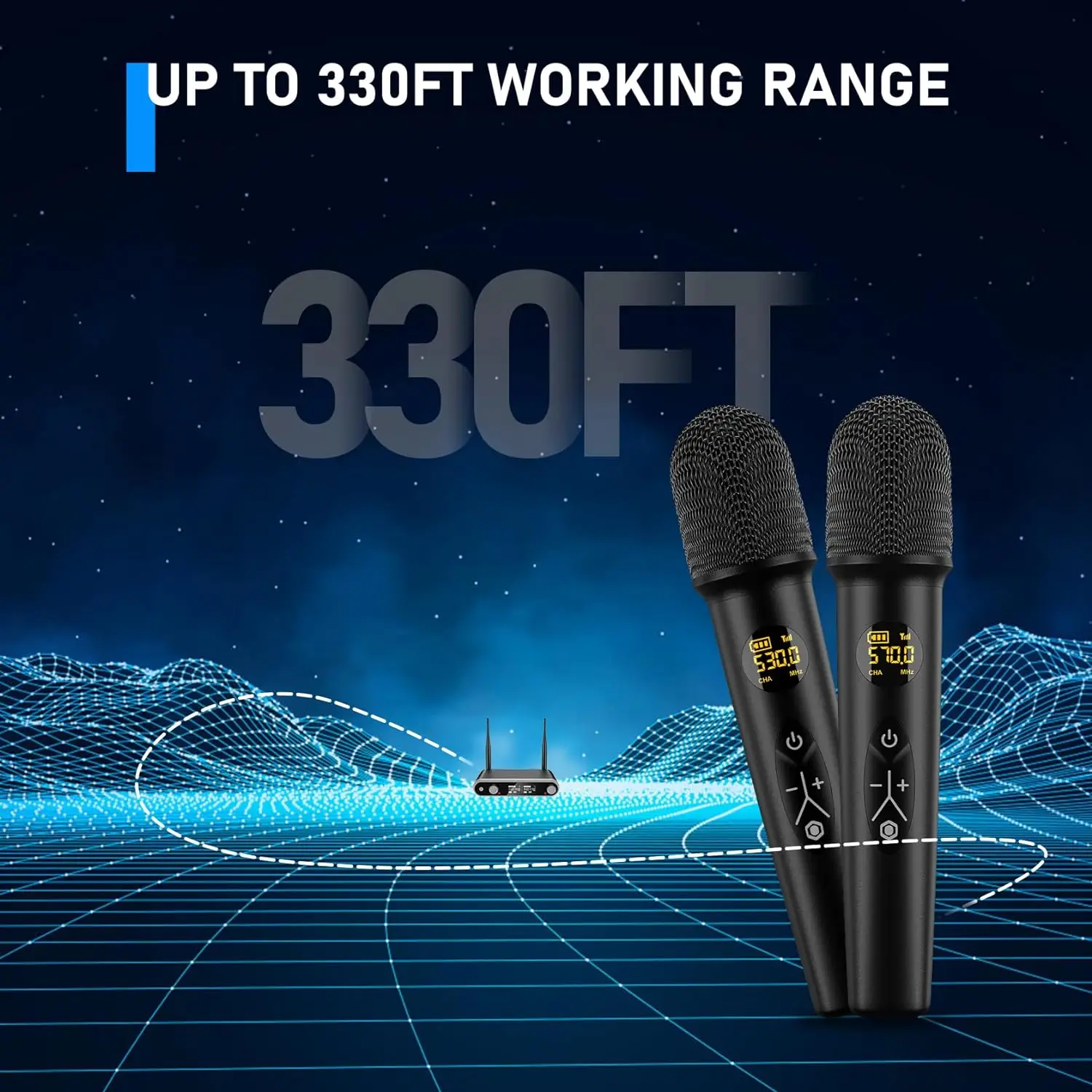 Professional UHF Wireless Microphone System Adjustable Frequency for Karaoke Singing 200ft Range