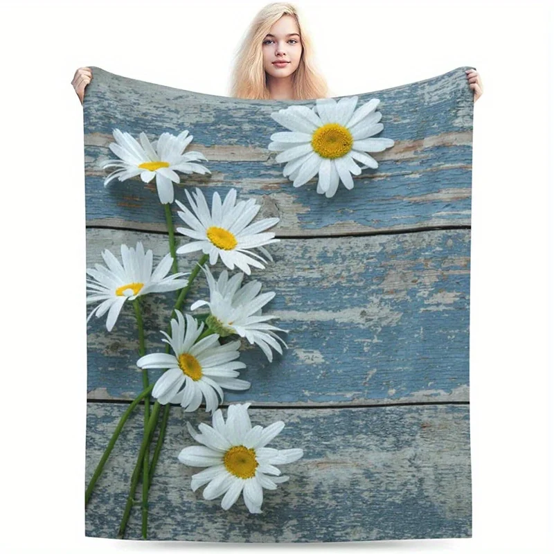 

1 шт. винтажное одеяло с принтом ромашки из деревянной доски, полиэфирная ткань, можно стирать в машине, подходит для украшения спальни и гостиной