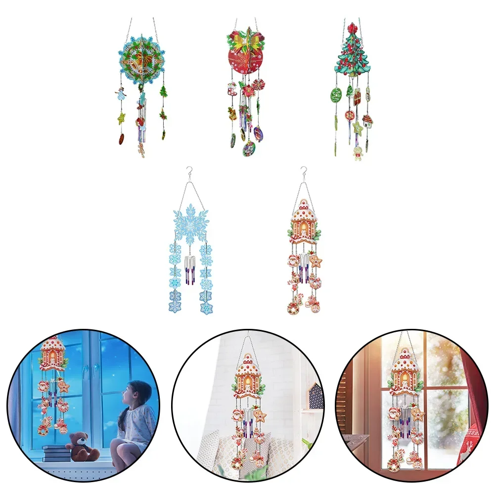 DIY Acrylic Diamond-Painting Double Sided Christmas Tree Wind Chime Pendant Diamond Art Kit Home Chrismas Festival Decoration