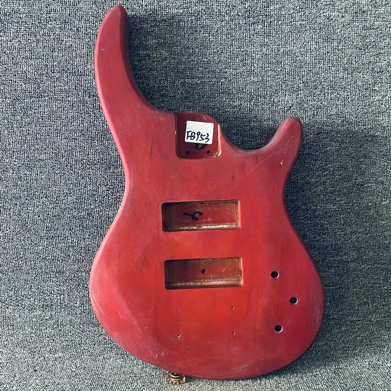

FB953 5 or 6 String Electric Bass Unfinished Jazz Bass Body Red Color in Solid Wood for Replace Surface Paint Wood Damages DIY