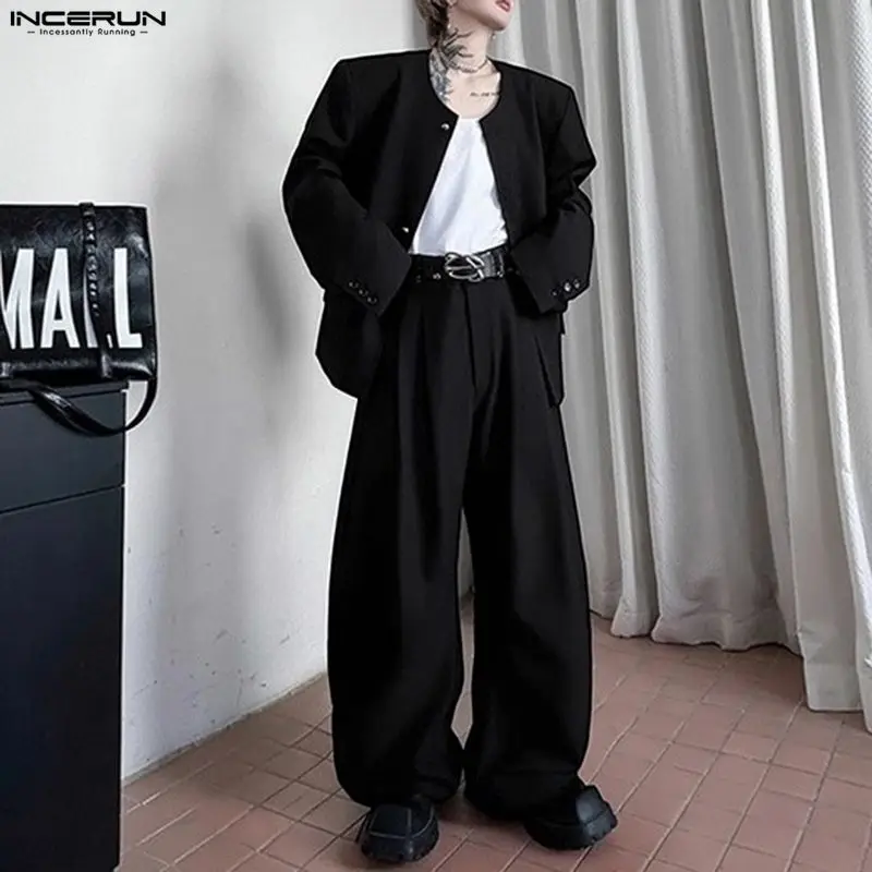 

INCERUN Men Sets Solid Color Long Sleeve Blazer & Pants Two Pieces Sets Loose Elegant Streetwear Fashion Men Casual Suits S-5XL