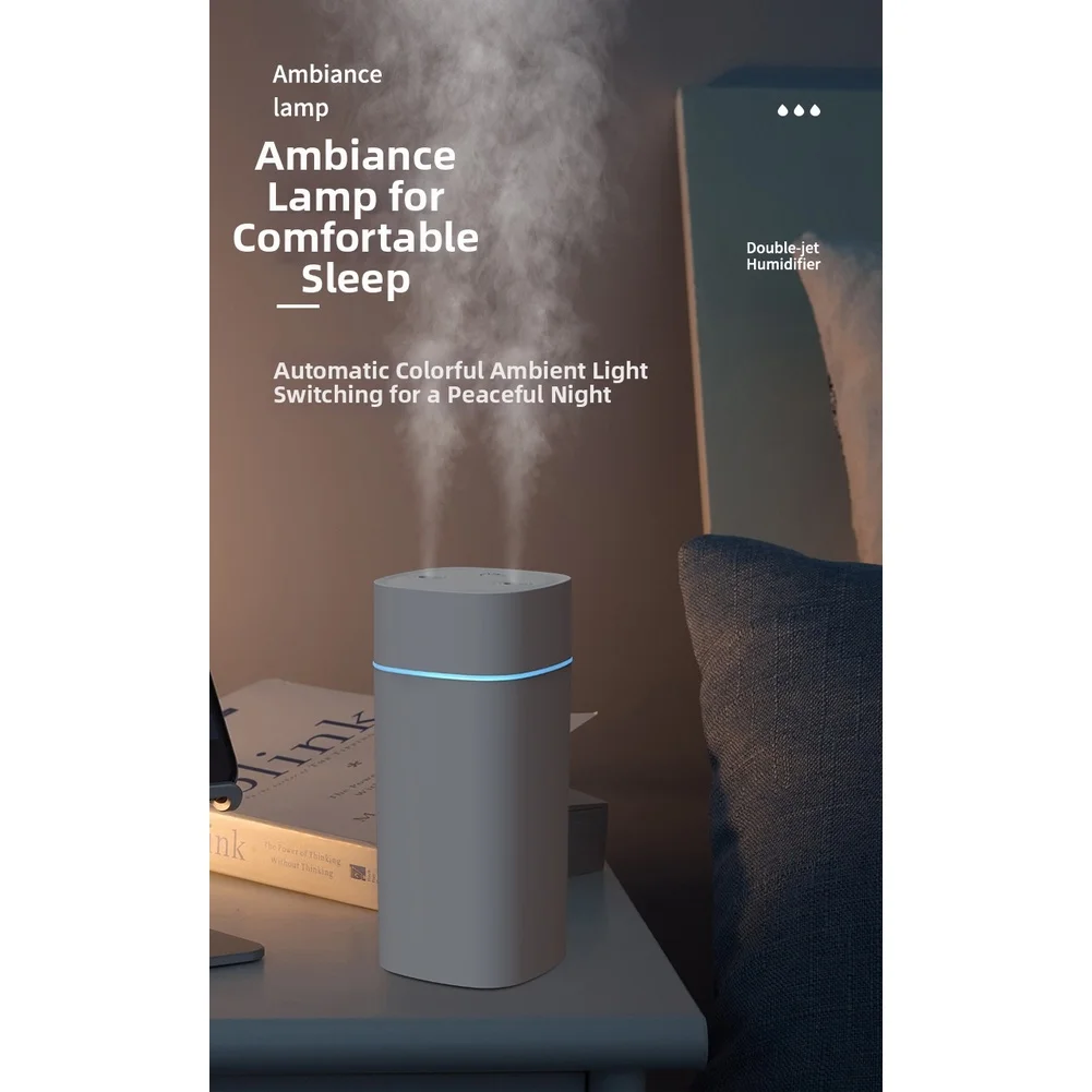 600ml Double Nozzle Quiet Humidifier USB Powered Large Mist Aromatherapy Diffuser With Colorful Light For Car Home Office Room